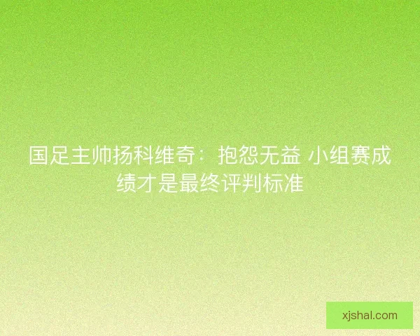 国足主帅扬科维奇：抱怨无益 小组赛成绩才是最终评判标准