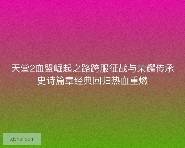 天堂2血盟崛起之路跨服征战与荣耀传承史诗篇章经典回归热血重燃